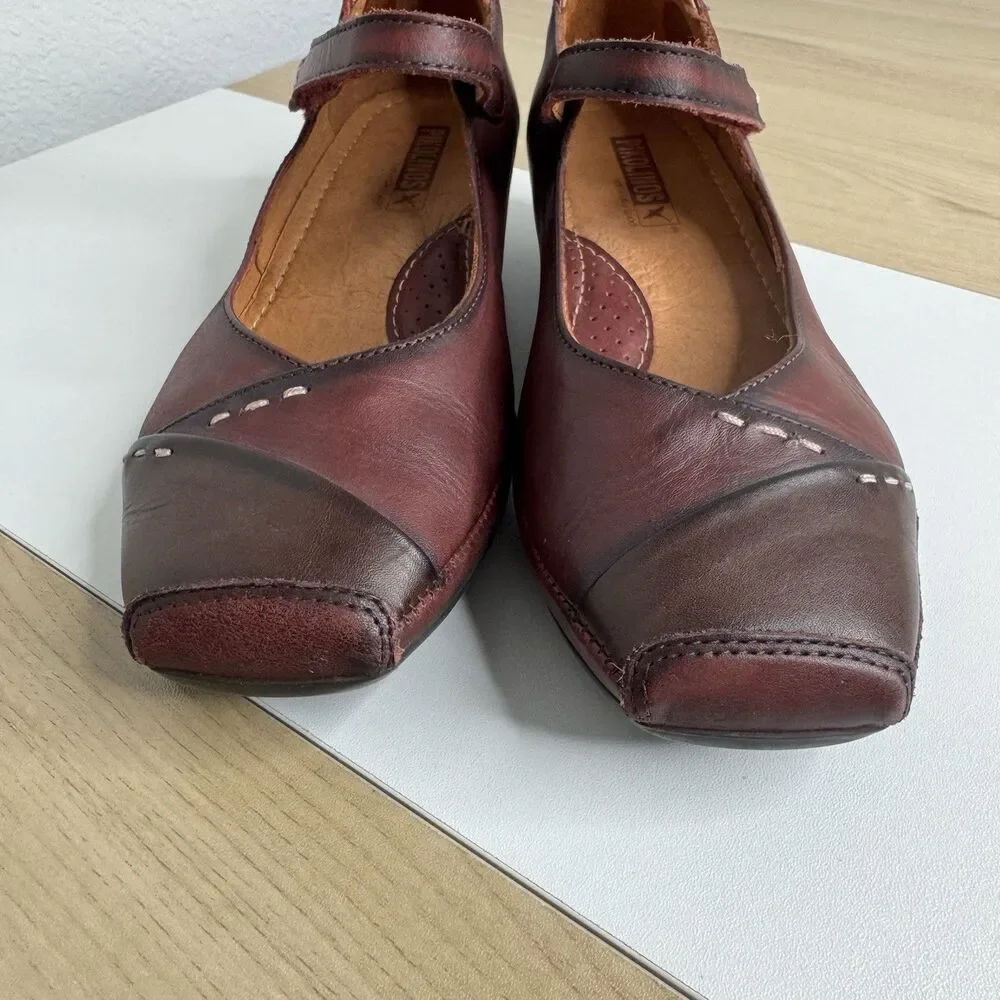 PIKOLINOS Shoes Mary Jane Pumps Gandia Arcilla Burgundy Leather Women's 36 / 6